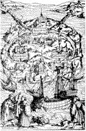 Mapa idealizado de Utopa, segn la edicin de Basilea, noviembre de 1518, de la obra de Toms Moro. (Fuente: Toms Moro, "Utopa", Alianza, Madrid, 1985, p. 65)